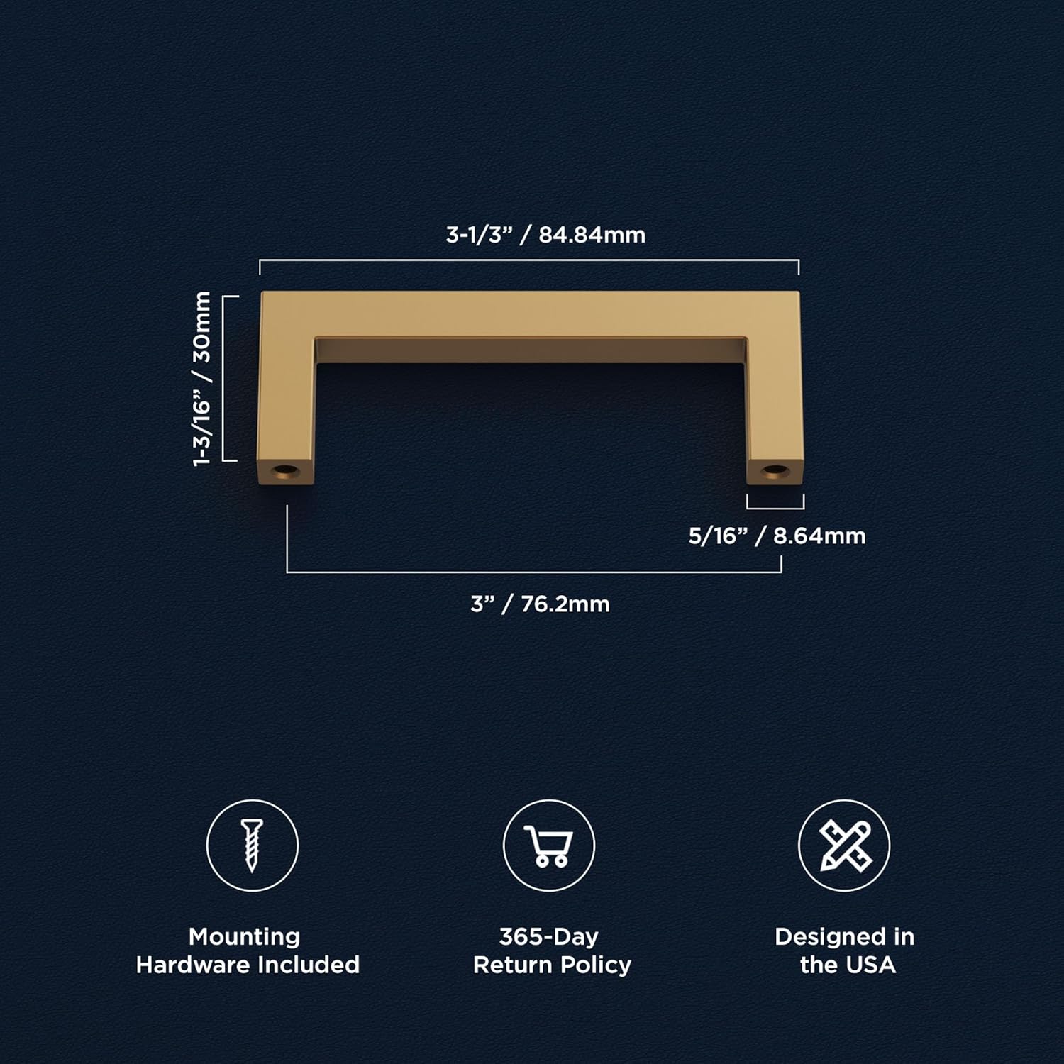 NEIKO Heritage Designs Contemporary Pull 3 Inch Center to Center Brushed Brass Finish (10-Pack)