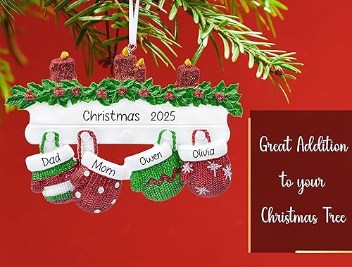 Miniatura 5 de Adorno de Navidad personalizado para familia de 5 miembros 2023  Manoplas con velas con purpurina en la decoración del árbol de Navidad del manto,