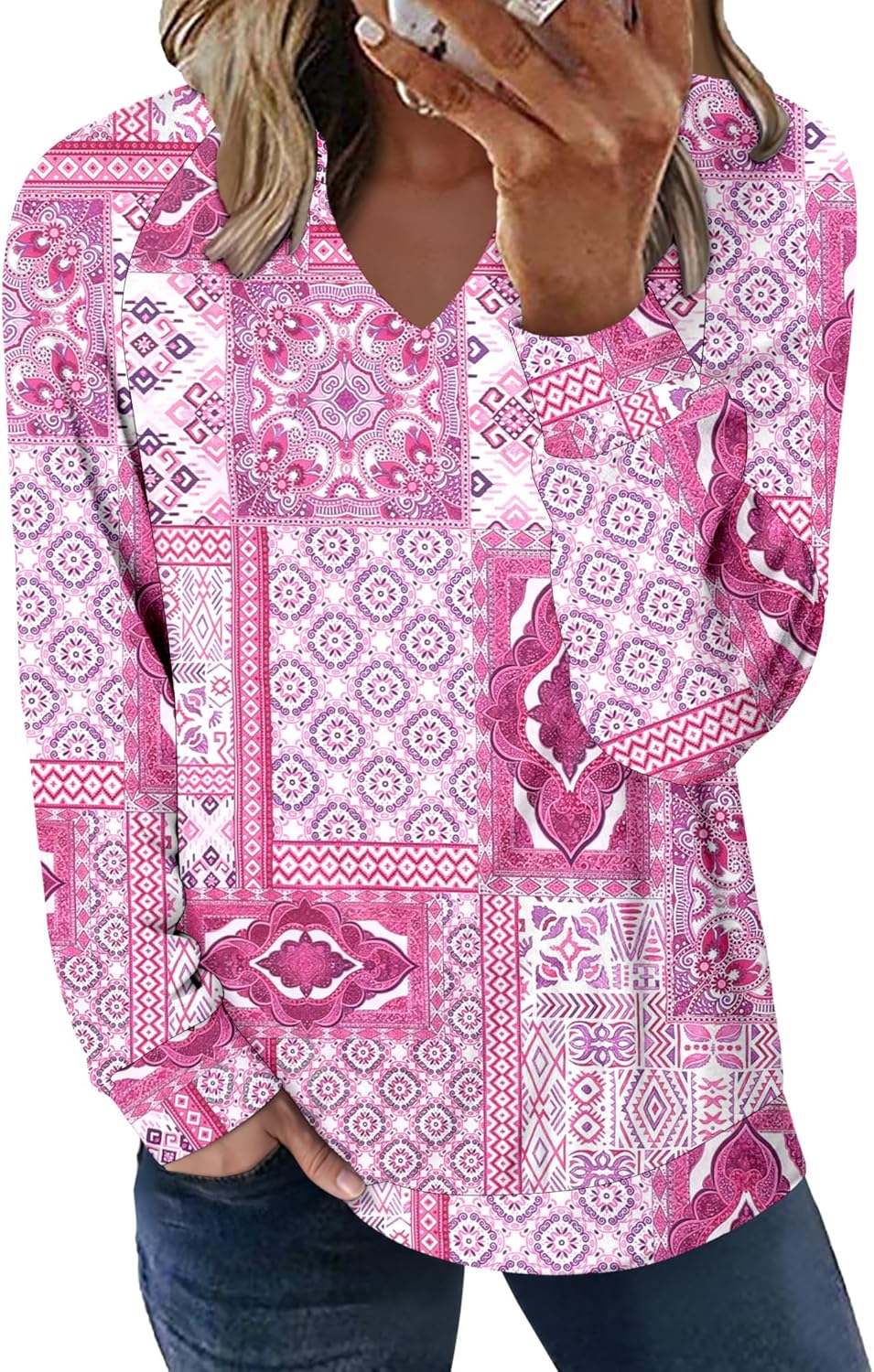 Angerella Womens Long Sleeve Shirts Casual V Neck Sweatshirts Loose Fit Lightweight Pullover Tops - Image 2