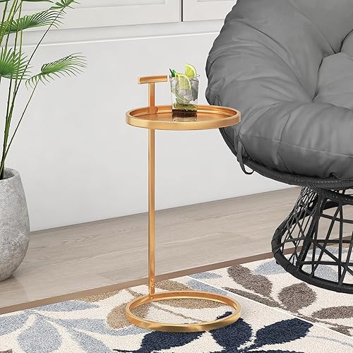Miniatura 6 de MAYPEX Mesa auxiliar redonda de metal con asa de 12 pulgadas en forma de C, mesas auxiliares para sofá, mesa auxiliar de aperitivos para espacio
