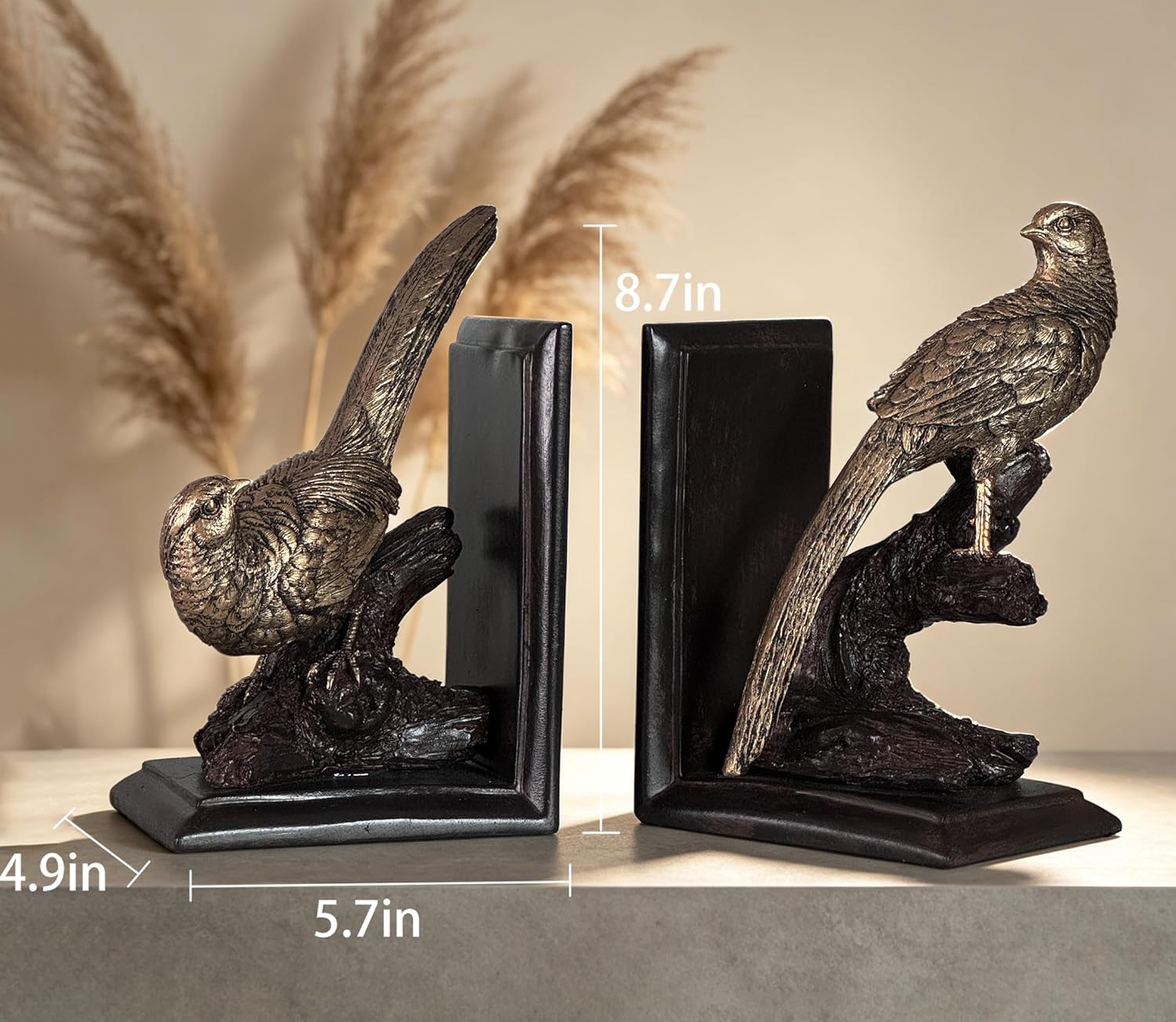 2PCS Luxury Decorative Bookends with Bird Decorative Premium Book Ends for Heavy Books Stoppers for Rooms for Office (Large Bird Bookends)