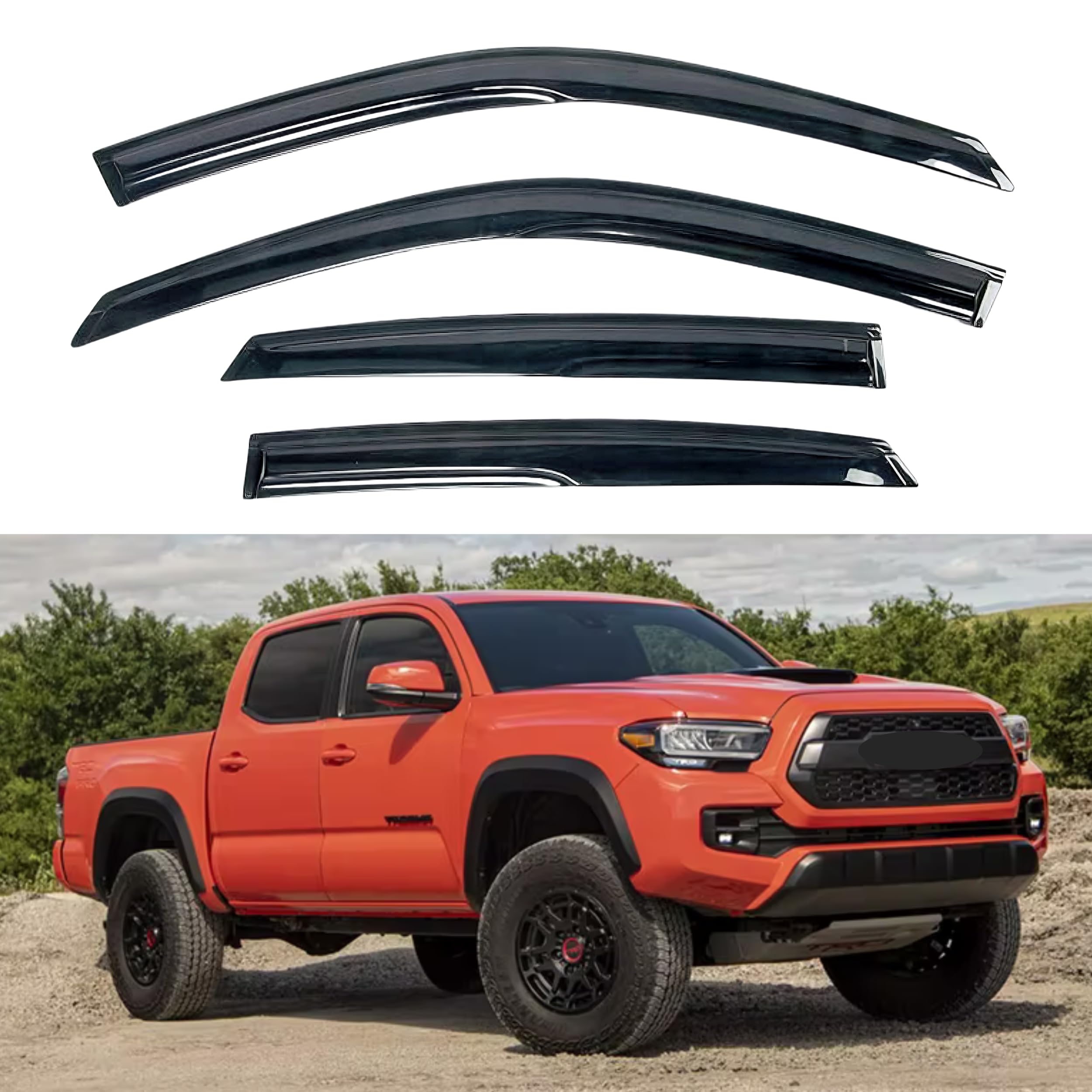 KPY Window Visor Compatible with 2016-2023 Toyota Tacoma Double Cab, 4PC Rain Guard Side Window Vent Deflectors Tape-On Mugen Style, 2016 2017 2018 2019 2020 2021 2022 2023 (Double Cab Only)