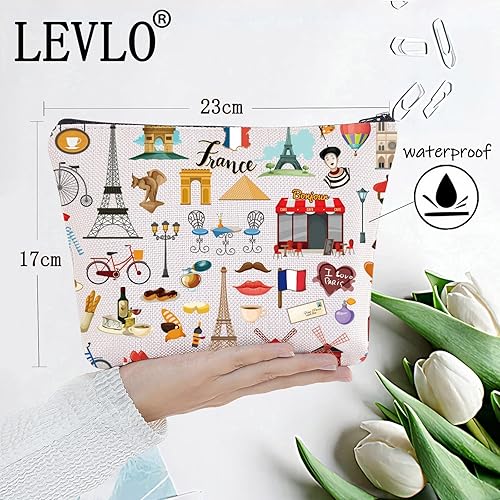 Miniatura 2 de LEVLO Francia Travel Culture Gift French Theme Travel Pouch Bag Paris Landmarks Gift French Souvenir Gift, Francia Negro, Bolsa de cosméticos