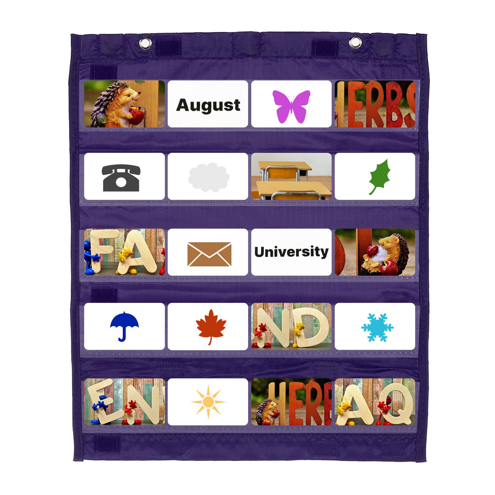 PATIKIL Magnetic Pocket Chart, Small Pocket Chart Mini Double Sided Classroom Pocket Chart Organizer Wall Hanging for Classroom Supplies, Dark Purple