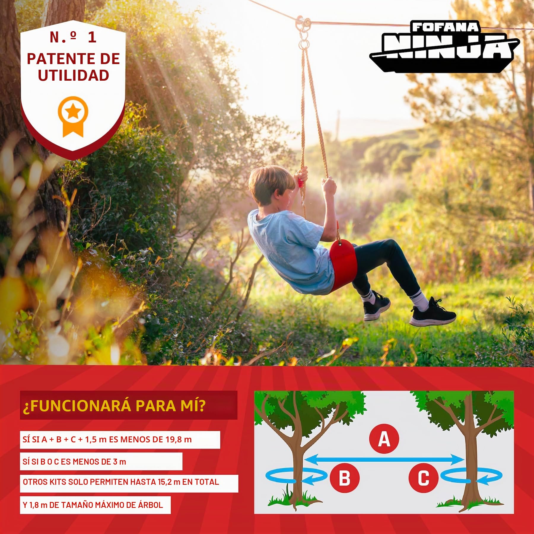 Ninja Warrior Obstacle Course for Kids Outside - 19.8 Meters, Including Ninja Slider - 11 Obstacles - Climbing Ladder, Spinning Wheel, Gym Ring