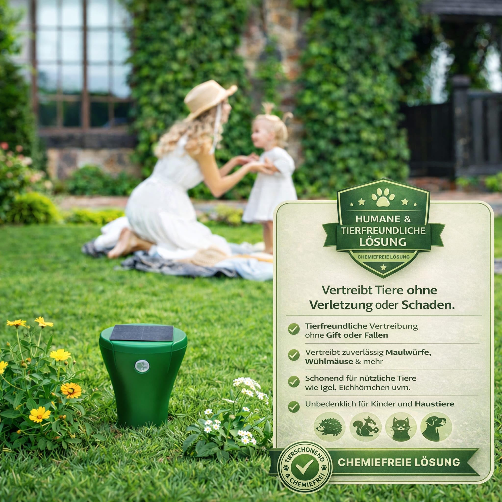 Maulwurf Vertreiber – Effektiver Maulwurfschreck gegen Maulwurf | Tierfreundliche Alternative zur Maulwurffalle für Garten & Rasen
