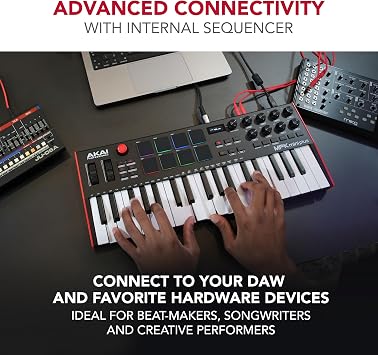 Akai Professional MPK Mini Plus - USB MIDI Keyboard Controller with 37 Mini Keys, 8 MPC Pads, Sequencer, MIDI/CV/Gate I/O, Music Production Software and Native Instruments Sound Package