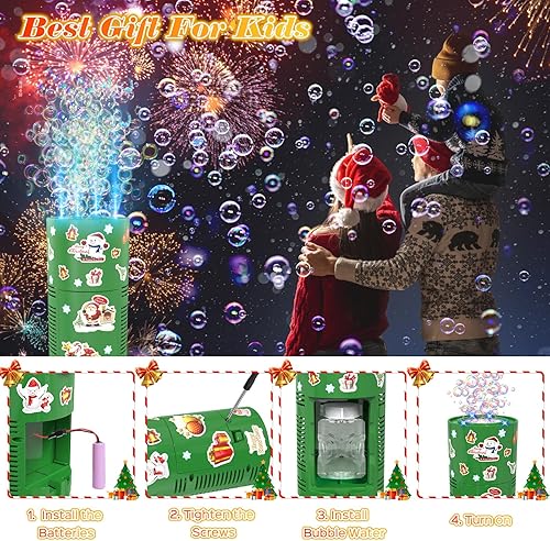 Miniatura 5 de PANACARE - Máquina automática de burbujas de fuegos artificiales, juguete soplador de burbujas, 13 agujeros, luces LED, música de Navidad, 2.7 fl