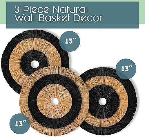 Miniatura 5 de Maraa - Juego de 3 cestas de mimbre para decoración de pared, diseño bohemio, de granja, estilo rústico, para colgar en la pared