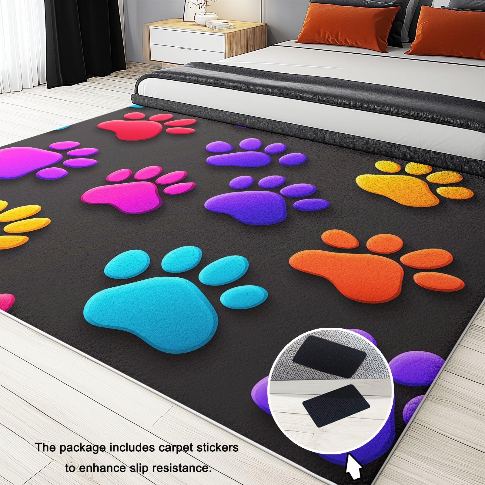 Teppich Wohnzimmer 120x180cm Bunte H Epfotenabdrücke Waschbarer Kurzflor Teppiche, rutschfest 3D-Druckdesign, Pflegeleicht – Für Flur, Schlafzimmer & Esszimmer