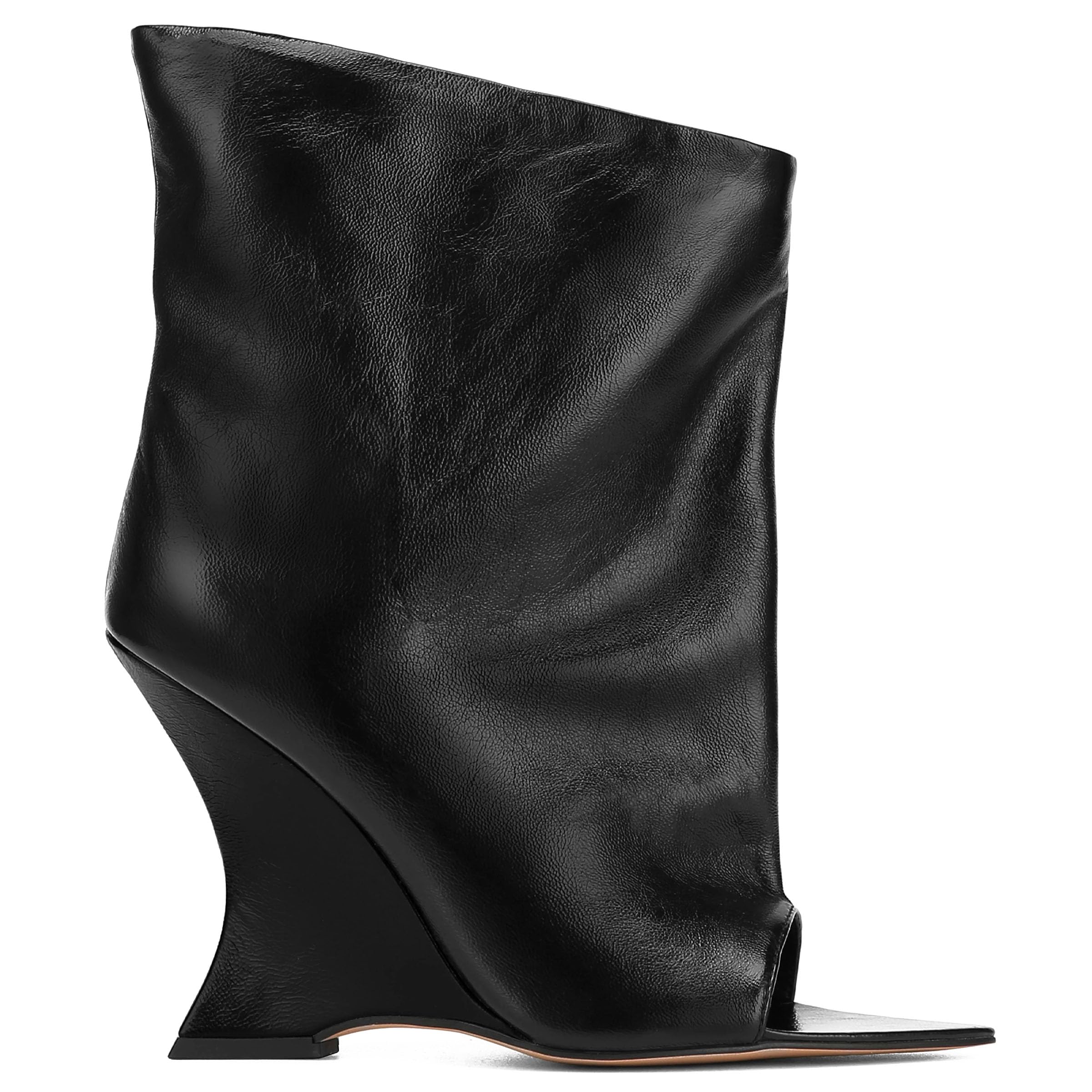 Open Toe Ankle Boots for Women Pull On Wide Calf Wedge Boots Peep Toe High Heel Booties Slouch
