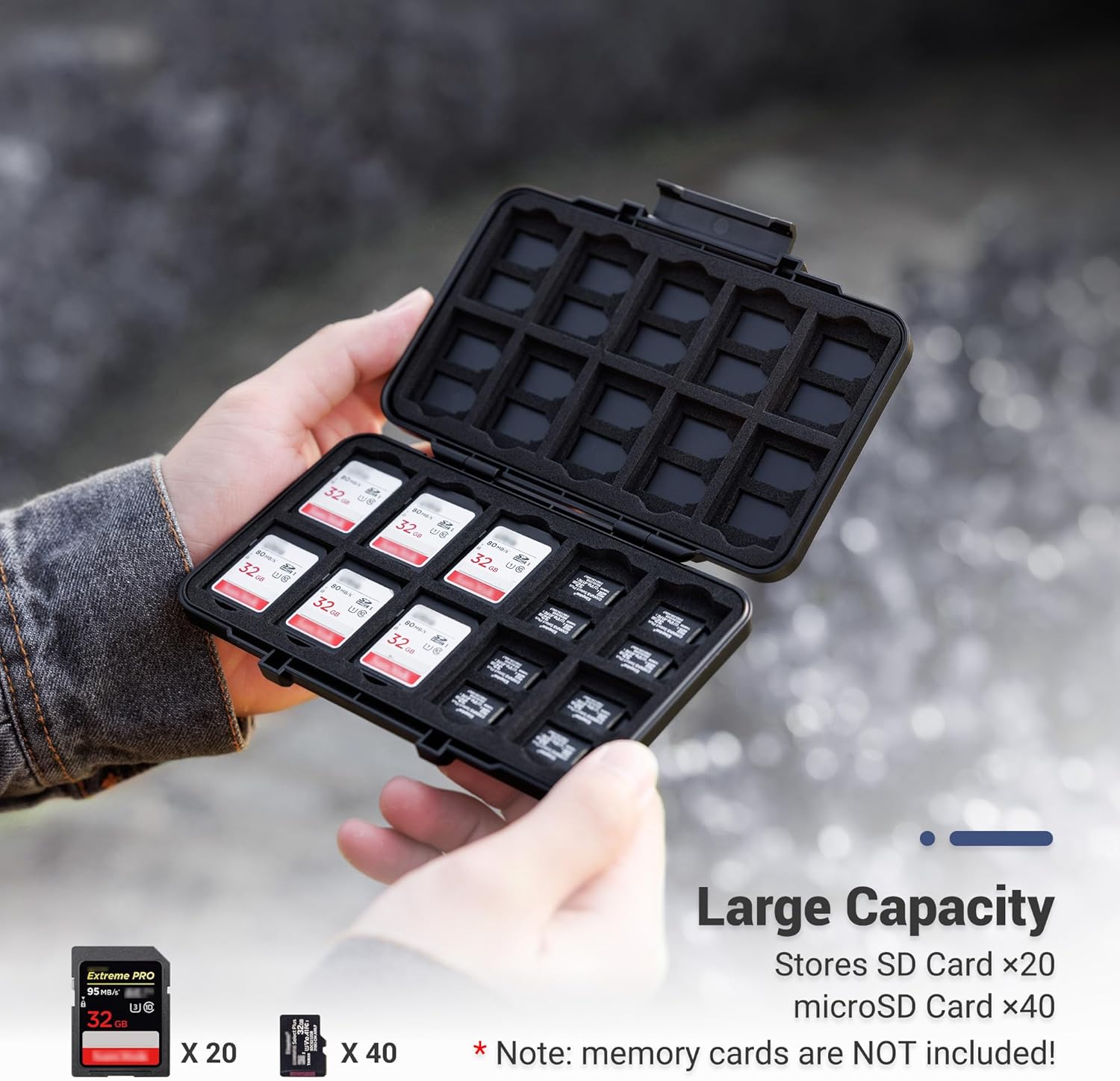 [Large Capacity] 60 Slots Memory Card Case for 20 SD and 40 TF Cards, Compact Size & Portable SD SDHC SDXC TF Micro SD Card Holder Organizer Storage Box, Anti-Shock Anti-Dust