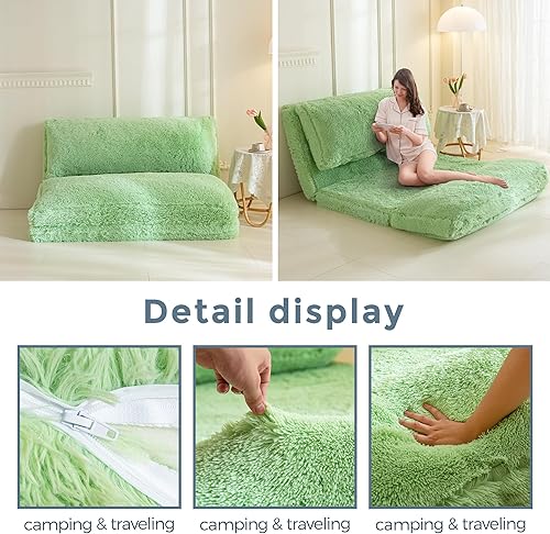 Miniatura 6 de MAXYOYO Puf Cama de suelo para cama, sofá de piel sintética para adultos, sofá plegable contra la pared con relleno de espuma de pared, sillas para