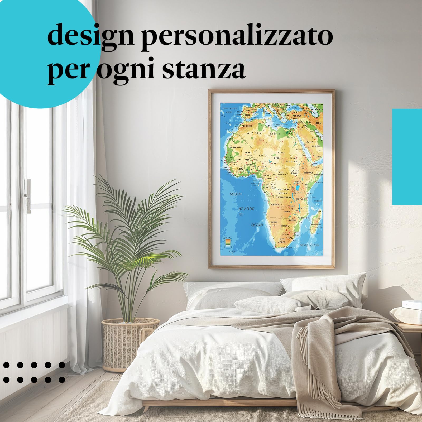 Postereck - 1043 - Mappa dell'Africa, capitali dei paesi in inglese - Decorazione Aula Scolastica, Materiale Didattico, Insegnamento, Quadri - Tela - 100,0 cm x 75,0 cm