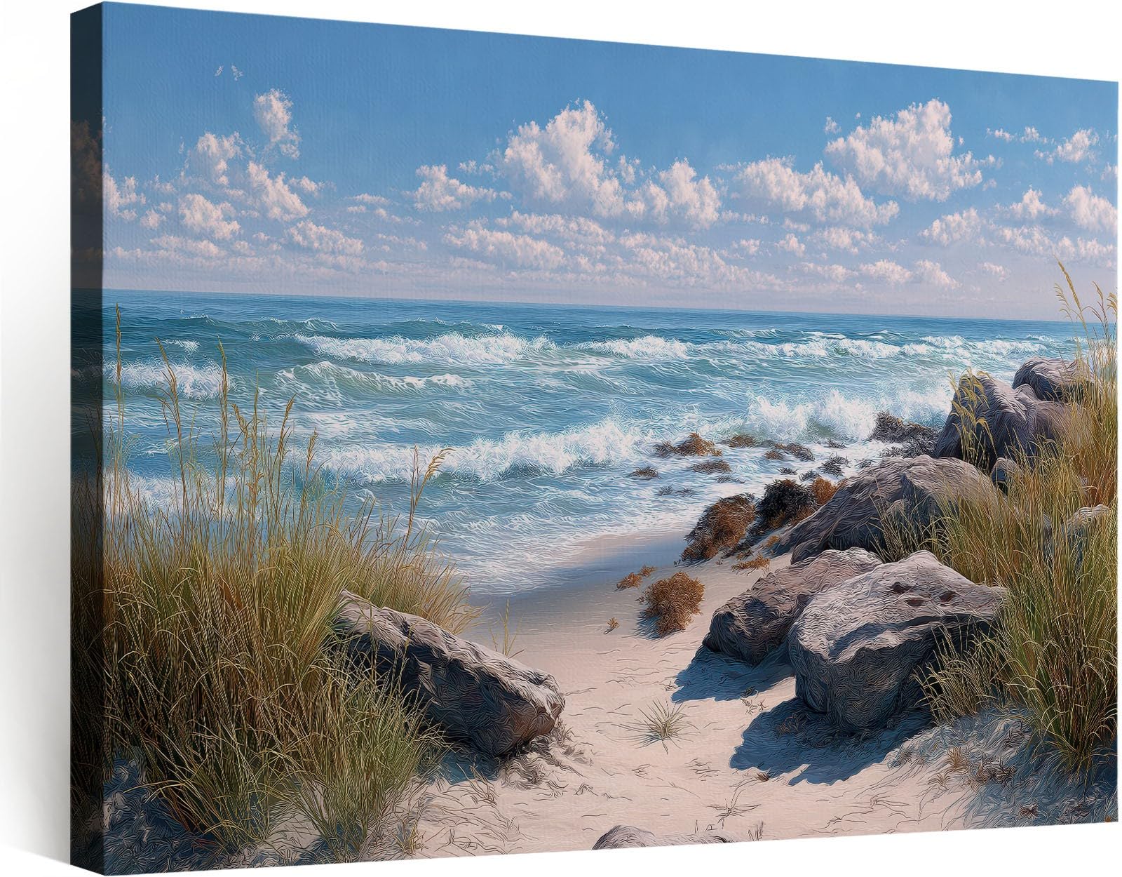 Generico Quadro su tela con cornice Documentario Costiero Dune Spiaggia, Quadri Stampa su tela soggiorno da Parete grande Quadri Blu Chiaro Decorazione Murale Arredo Camera da letto Cucina 70 x 50 cm
