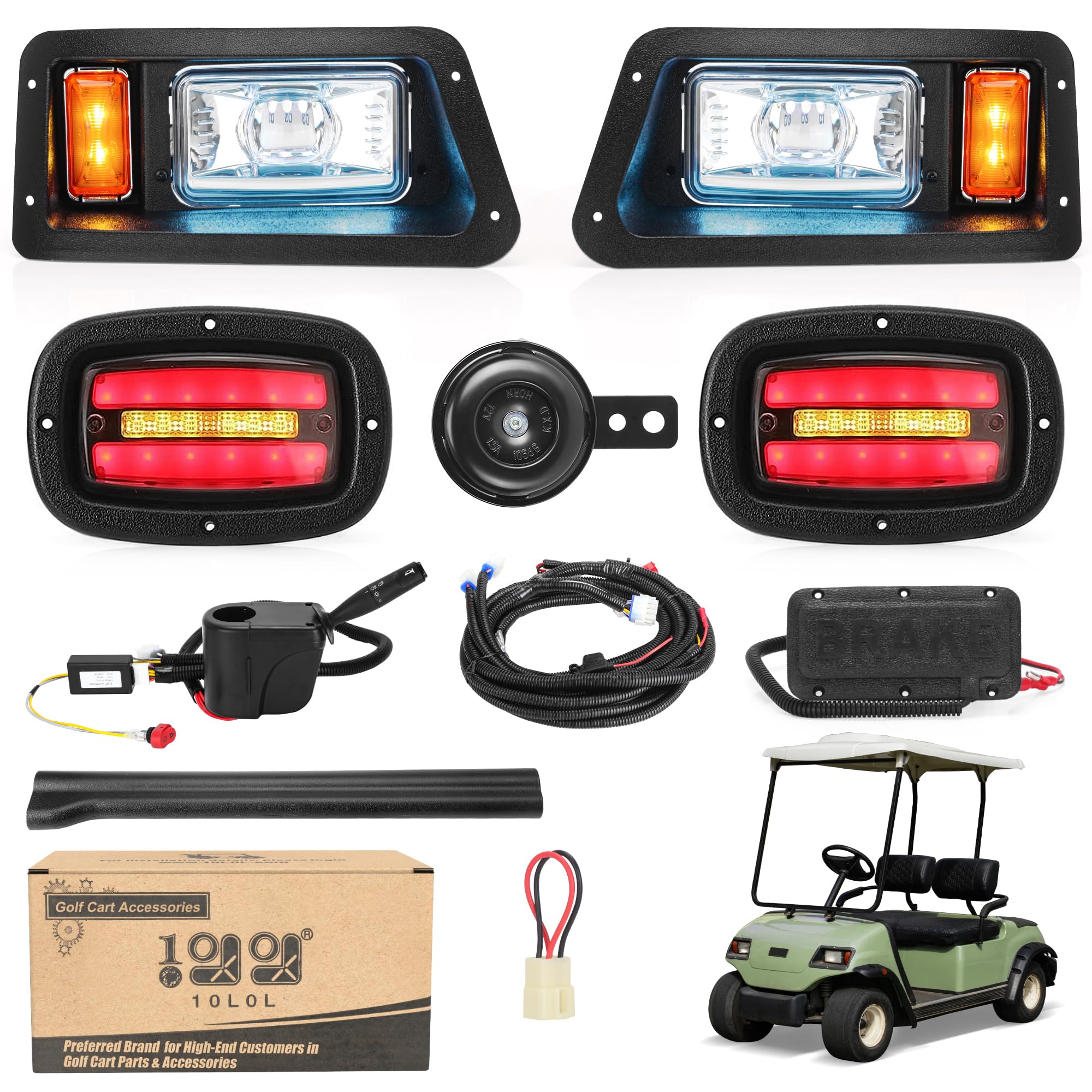 10L0L Golf Cart Light Kit For Yamaha G14, G16, G19 G22, Daytime Running Head Light with Low & High Beam with Brake, Hazard, Horn & Turn Signal Kit,