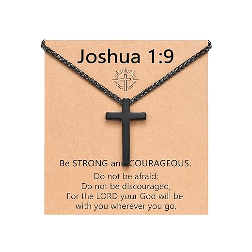 UNGENT THEM Be Strong in Faith – Bible Verse Stainless Steel Cross Necklace for Men Teen Boys Christian Christmas Gifts