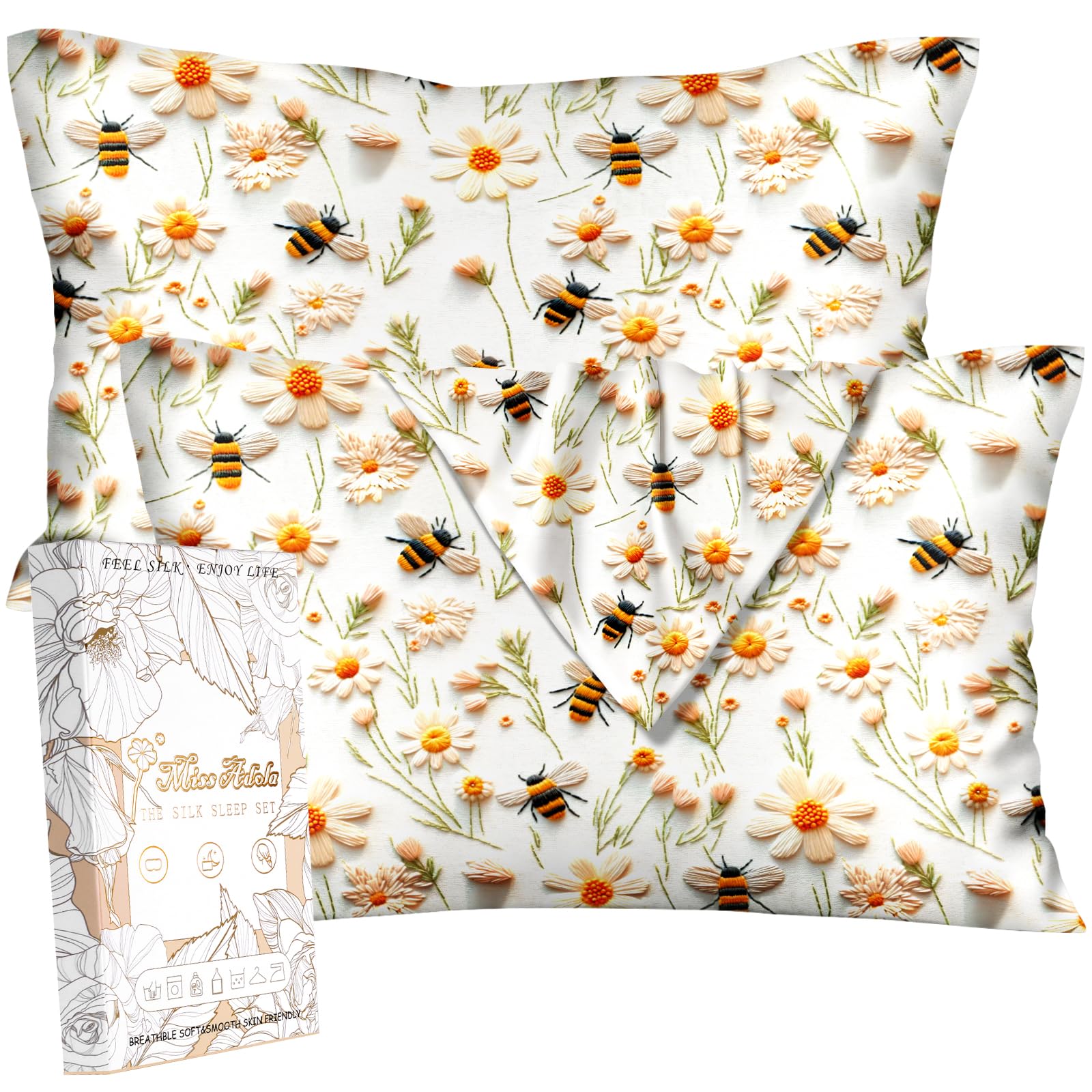Miss Adola 2 Pack Silk Pillowcase - King Size 20 x 36 Inch Silky Pillow Case for Hair