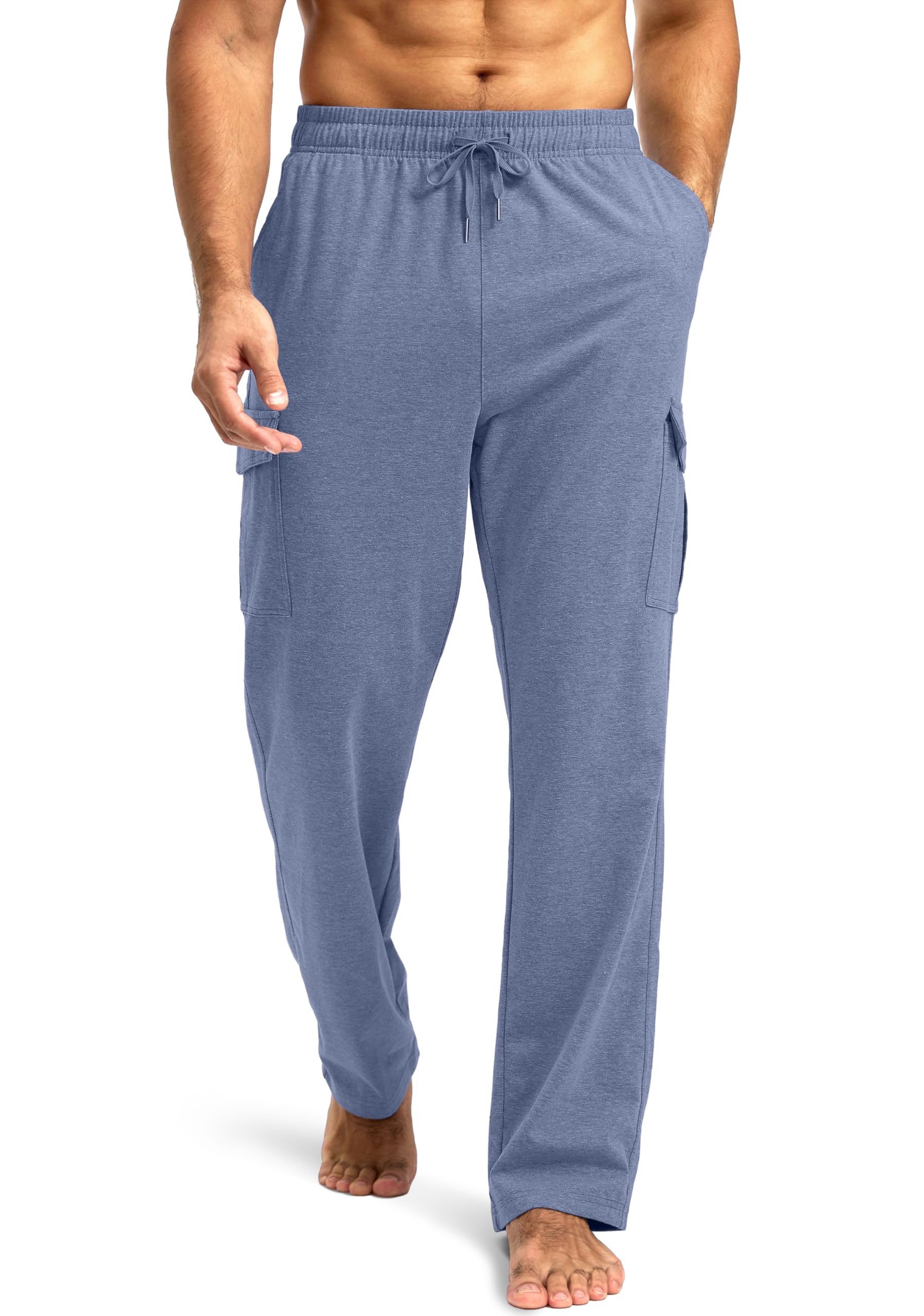 Pudolla Men's Cotton Sweatpants with Cargo Pockets Open Bottom Yoga Pants for Men Lounge Pants for Athletic Workout Casual