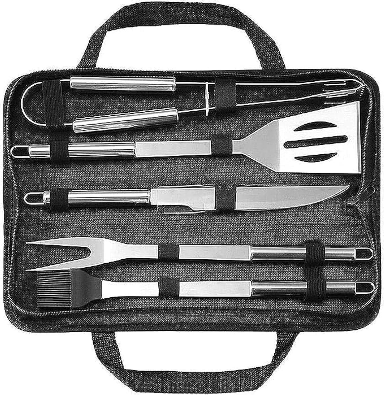 Luksyol CAZADORA 5pcs Stainless-Steel BBQ Grill Tool Set - Ultimate Outdoor Barbecue and Camping Accessories Kit with Knife, Brush, Fork, Spatula, Tong. (Stainless-Steel BBQ Grill Tool Set)