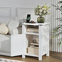 Vista 2 de Farmhouse Nightstand with Charging Station, Set of 2 End Table with USB/Type-C Ports and Power Outlets, Rustic Bedside Table with Large Storage and