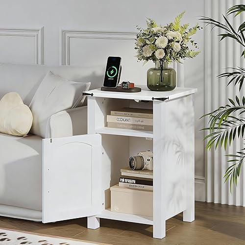 Miniatura 2 de Farmhouse Nightstand with Charging Station, Set of 2 End Table with USB/Type-C Ports and Power Outlets, Rustic Bedside Table with Large Storage and