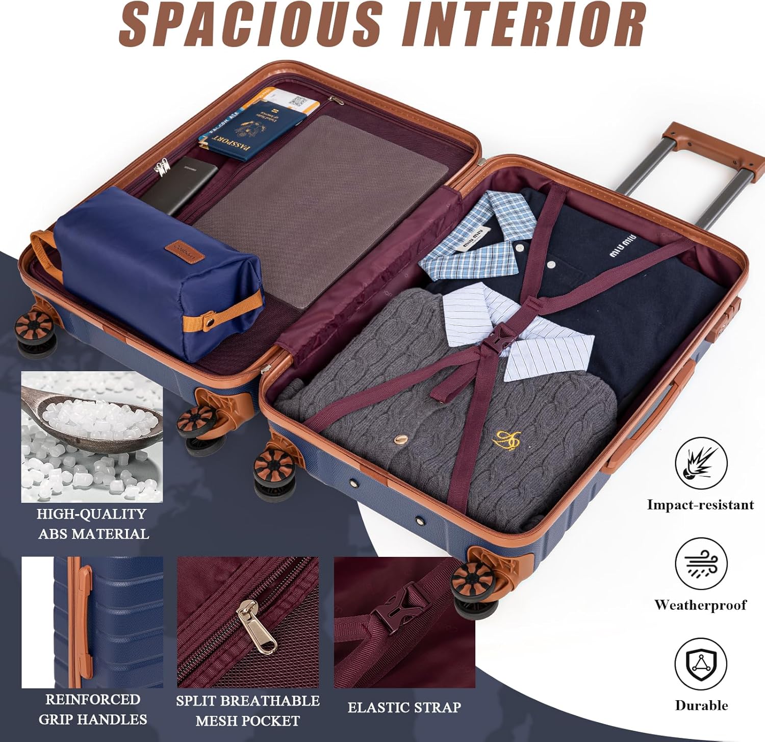 Cosbarn Luggage Sets 5 Piece Suitcases with Wheels, Suitcase Sets ABS Hard Case Luggage with TSA Lock Durable Carry-on Luggage with Spinner Wheels Travel Suitcase for Men Women