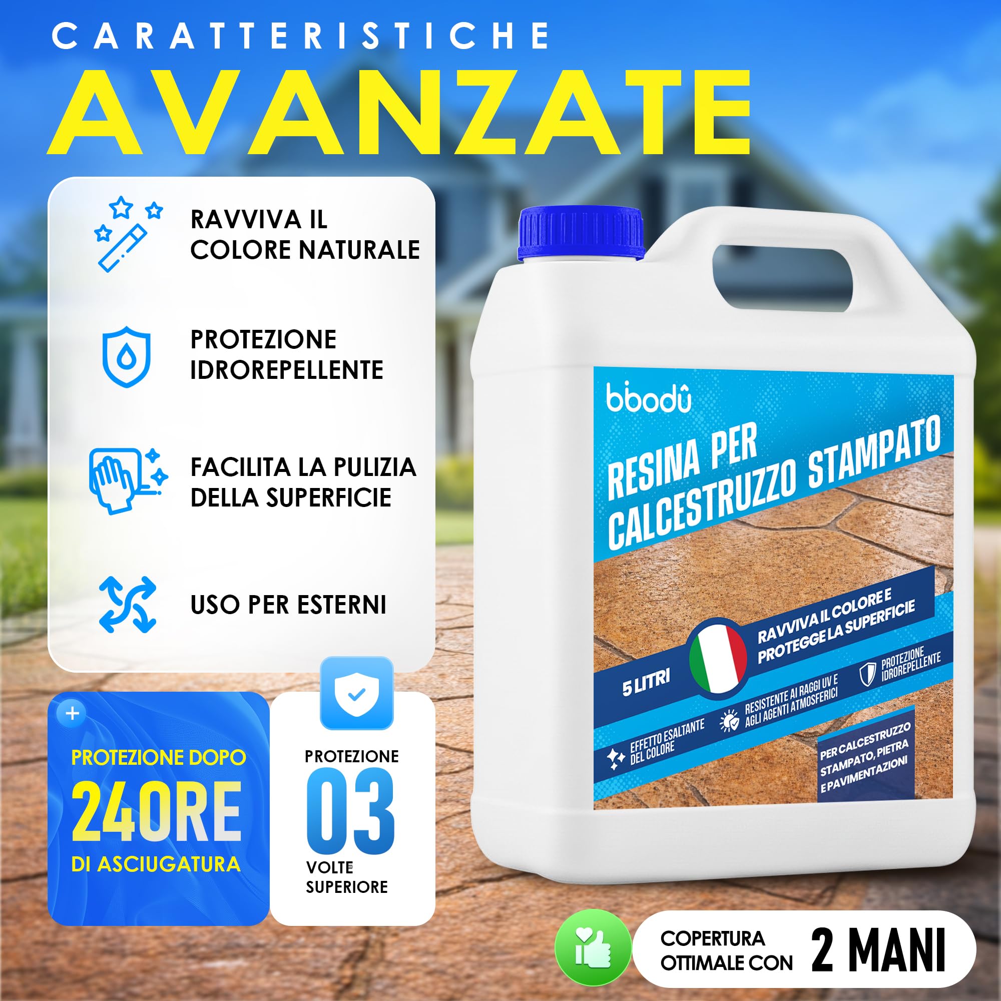 Resina per Cemento Stampato per Esterno Trasparente 5 L | Sigillante Protettivo Ravviva Colore | Per Cemento, Pietra e Superfici Minerali | Interno & Esterno – Base Acqua