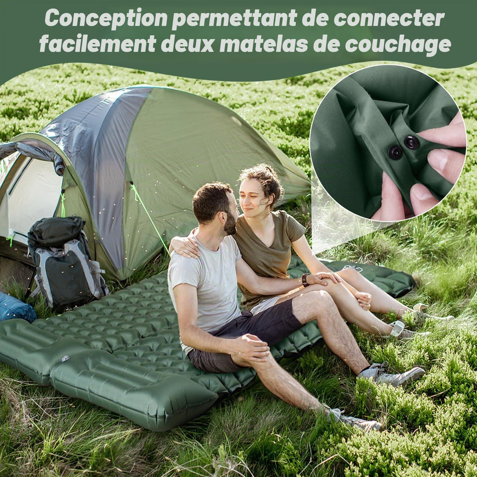 JATEKA Matelas Gonflable 1 Place, Matelas Camping Ultra Léger avec Pompe à Pied et Oreiller, Matelas Gonflable 1 Place Résistant à l'eau Portable et Compact Randonnée/Plage/Tente - Vert Militaire