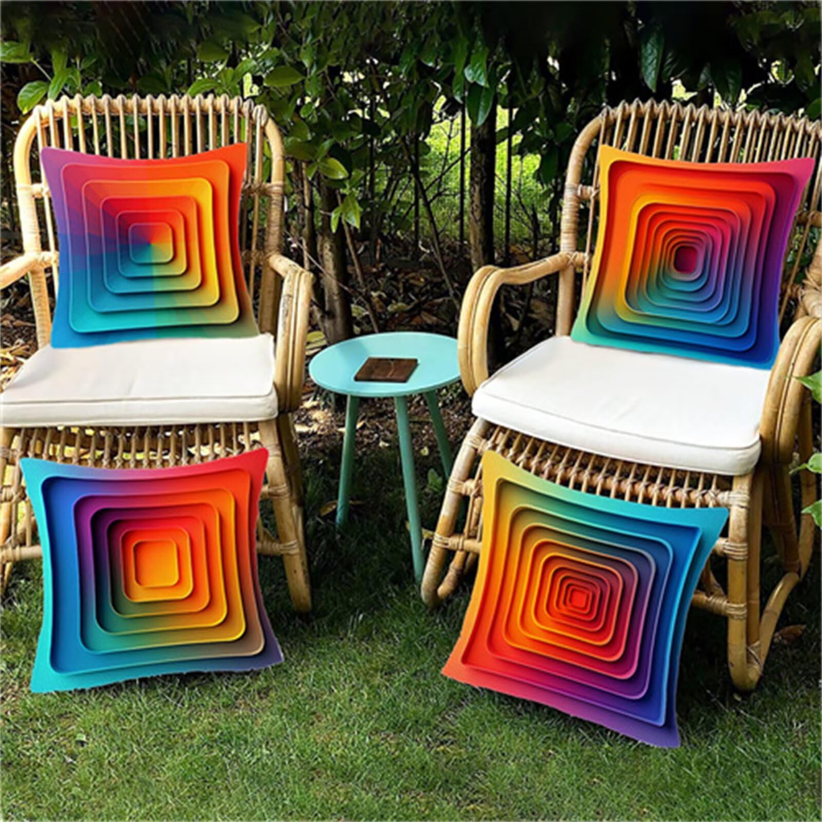 Outdoor Kissenbezug Bunte 55x55 cm Outdoor Kissenbezug Wasserdicht Dekokissenbezug Geometrie 4er Set Leinen Zierkissenbezüge Kissenhülle Sofakissenbezüge für Garten, Schlafzimmer, Sofa, Stuhl, N-16