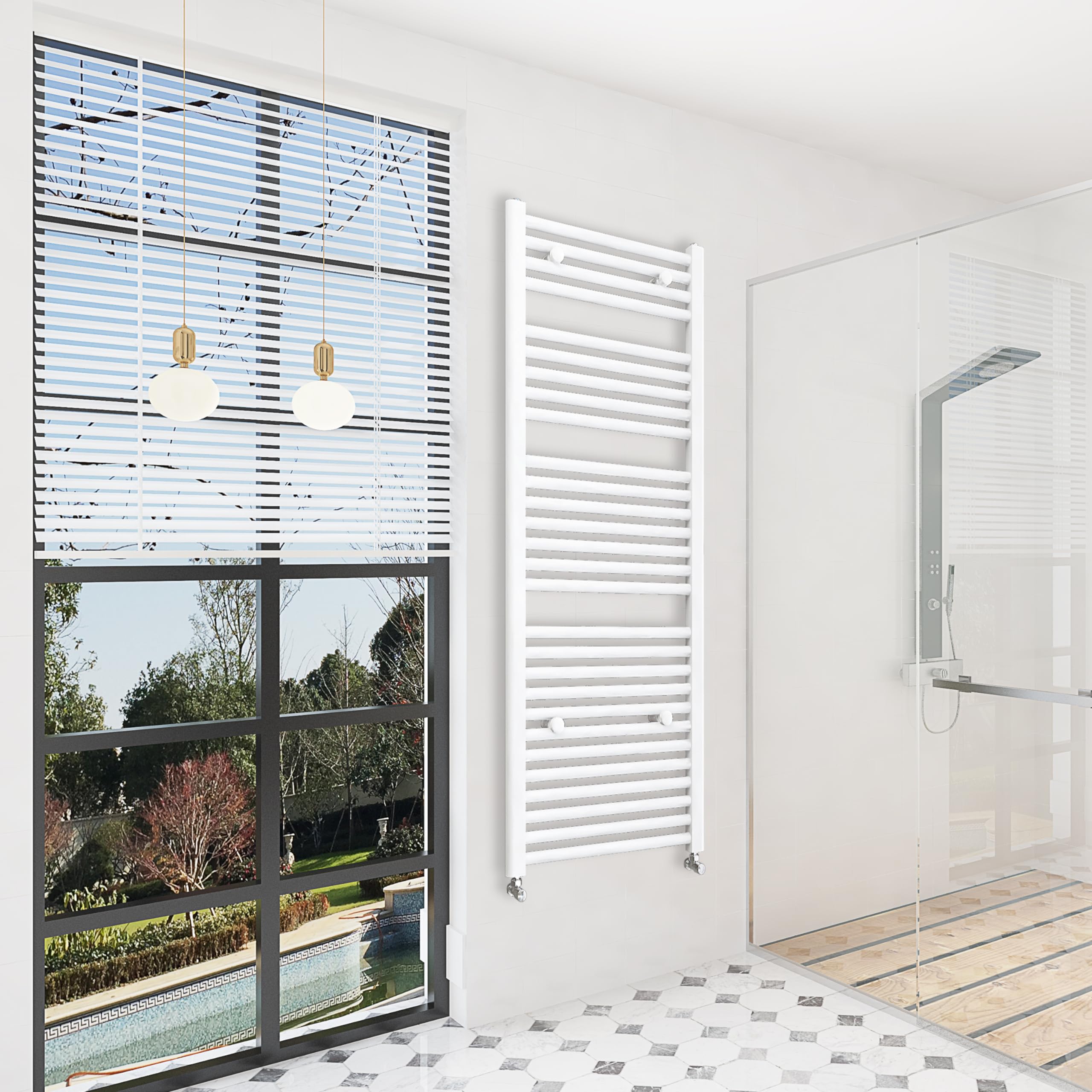 Sky bathroom | 1800x450mm White Straight Heated Towel Rail Radiator Ladder Warmer Radiator