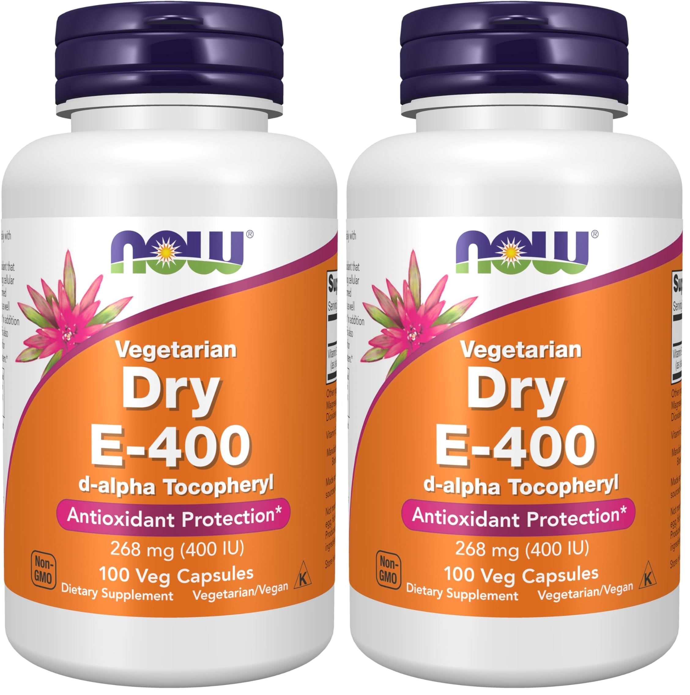 NOW Foods Supplements, Vitamin E-400 IU D-Alpha Tocopheryl, Dry, Antioxidant Protection*, 100 Veg Capsules, (Pack of 2) 100 Count (Pack of 2)