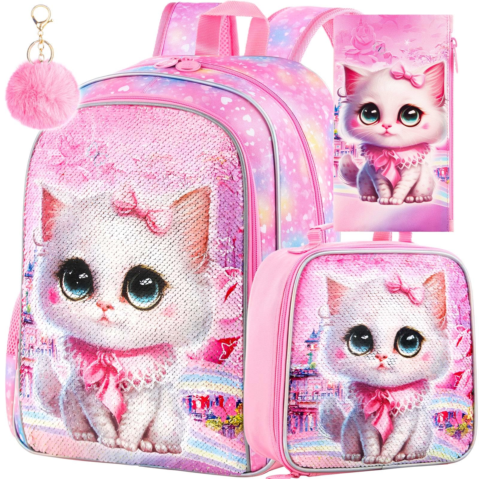 CCJPX 3PCS Cat Backpack for Girls, 16