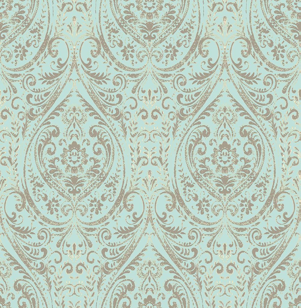 NuWallpaper NU2079 Nomad Damask Peel & Stick Wallpaper, Blue