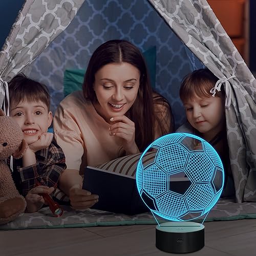 Miniatura 5 de Lampeez Luces nocturnas de fútbol para niños, luces de fútbol con ilusión 3D, 16 LED, control remoto, cambio de color, lámparas de escritorio,
