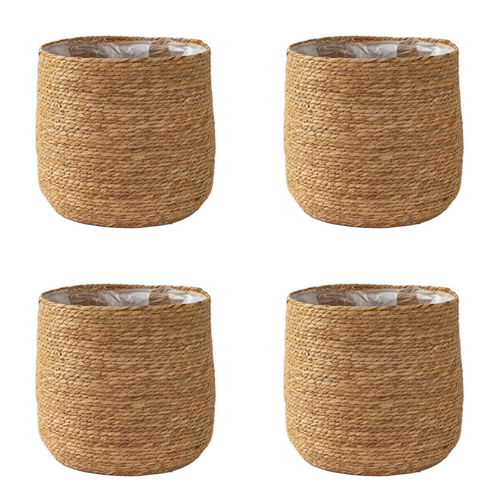 Pot de fleurs en jonc de mer tressé - Lot de 4 paniers à plantes boho style S