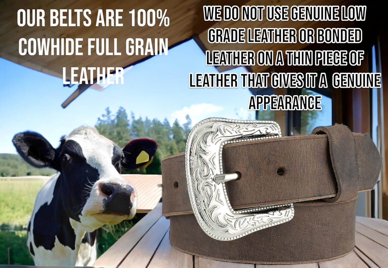 F&L CLASSIC mens Western full grain Leather belt Strap w/Snaps for Interchangeable Buckles, USA, - Image 5