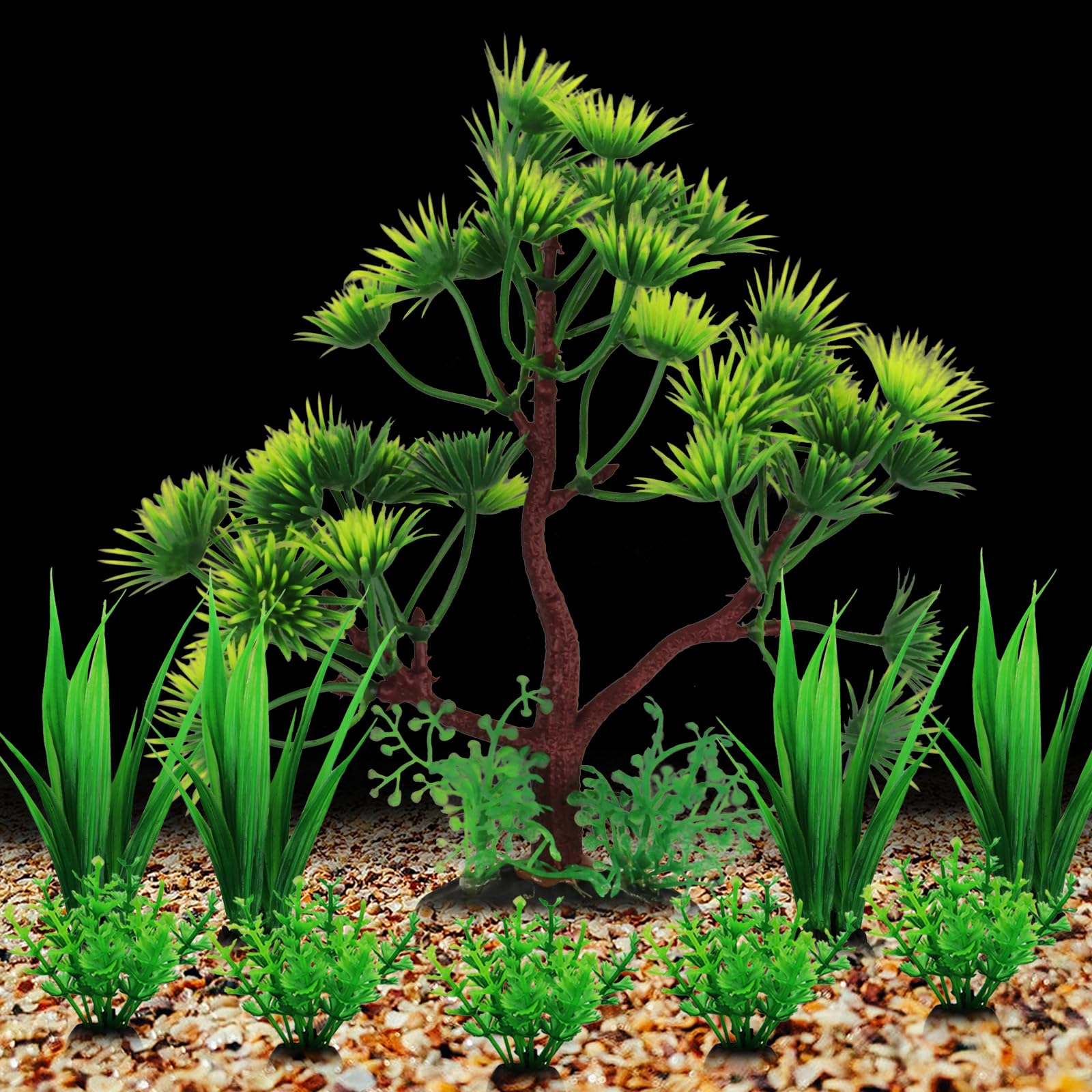 10er Set Knstliche Aquarium Pflanzen  Grn, Kunststoff Dekoration  Aquarienpflanzen Set