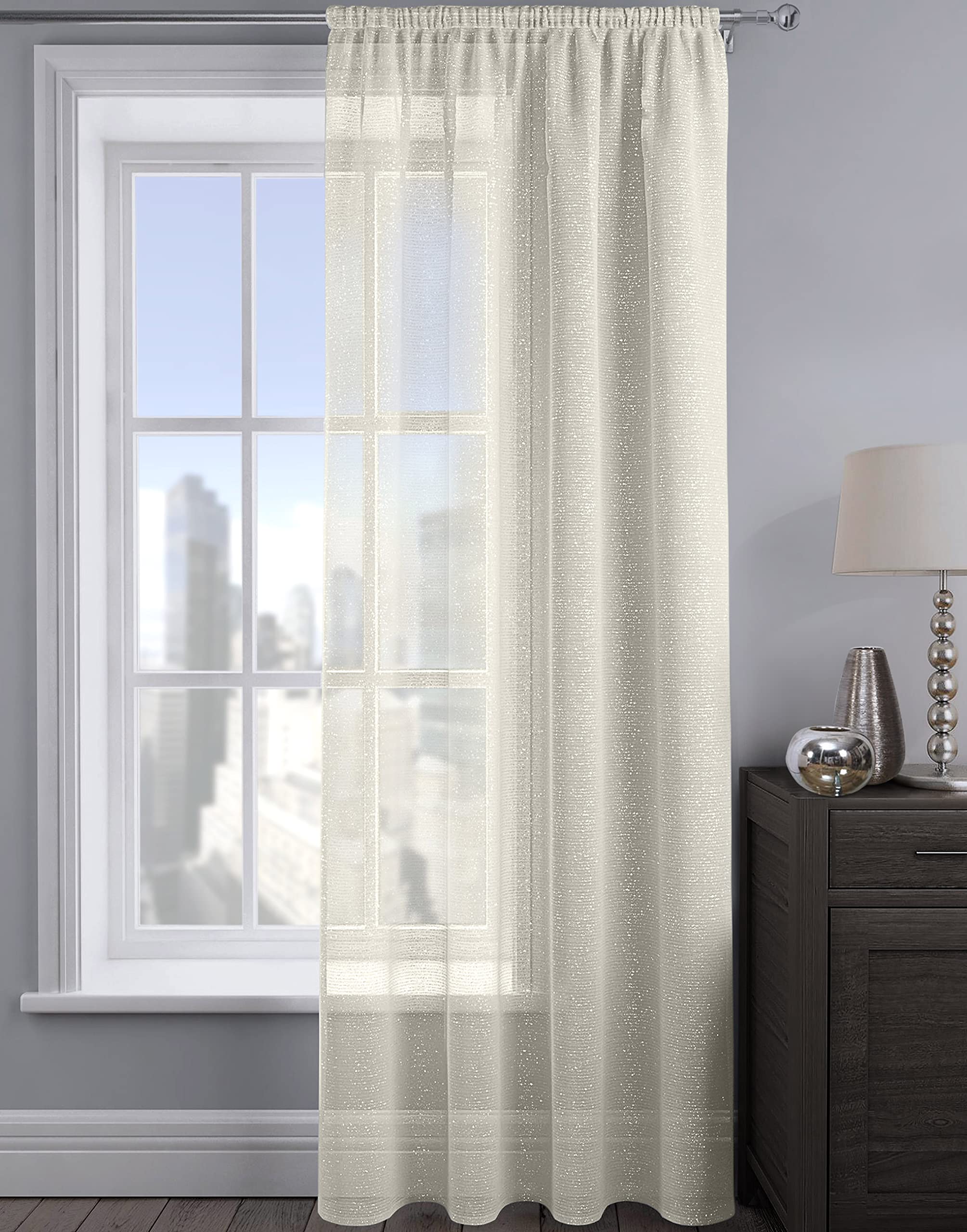 Intimates 2 Panels Woven Shimmer Voile Curtains Window Voile Panels Drapes Treatment for Bedroom and Living (Cream, 54" w X 54" d)