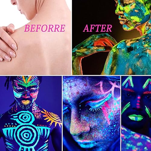 Miniatura 4 de 6 piezas de pintura corporal y facial que brillan en la oscuridad, pinturas corporales de neón de luz negra, maquillaje fluorescente lavable de