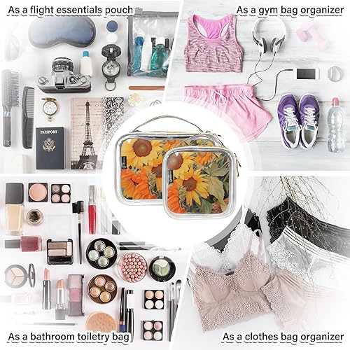 Miniatura 7 de Sunflowers Clear Toiletry Bag for Traveling,2 Pack Makeup Cosmetic Bag with Zipper,Travel Bag for Toiletries,Travel Essentials 21214723
