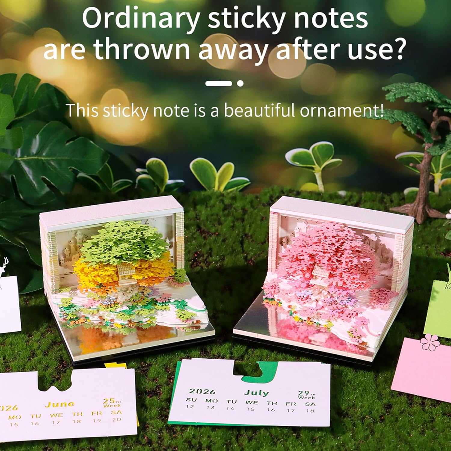 3D Time Piece Calendar, 2026 Desk Calendar With LED Light, 3d Tree Memo Pad Creative Desk Calendar, Christmas Gift for Colleague Friend, Desktop Decoration