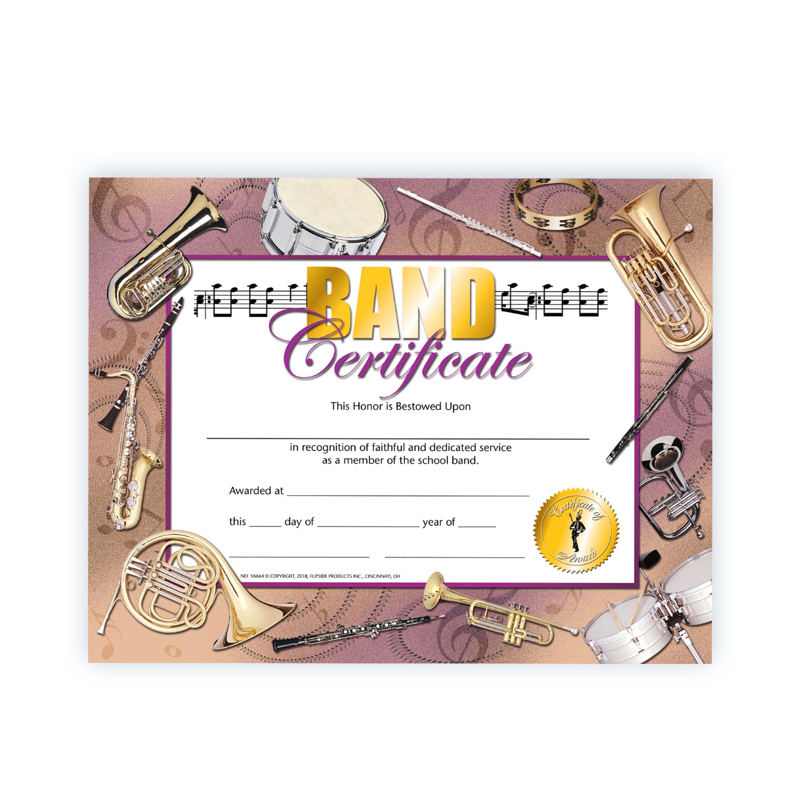 Hayes Band Certificates, School Band Award for Musicians, Perfect for Band Recognition & Graduation, Customizable Awards, Full-Color Matte Finish, 8.5" x 11" - 30 Pack