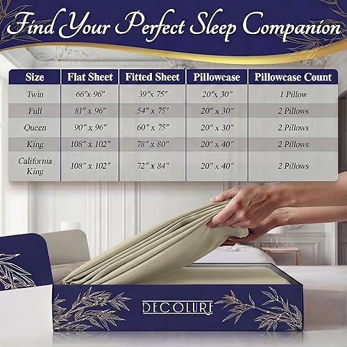 Miniatura 8 de DECOLURE - Sábanas de viscosa orgánica 100% derivada del bambú, tamaño California King, 4 piezas, ultrasuave, lujo refrescante, esquinas tipo