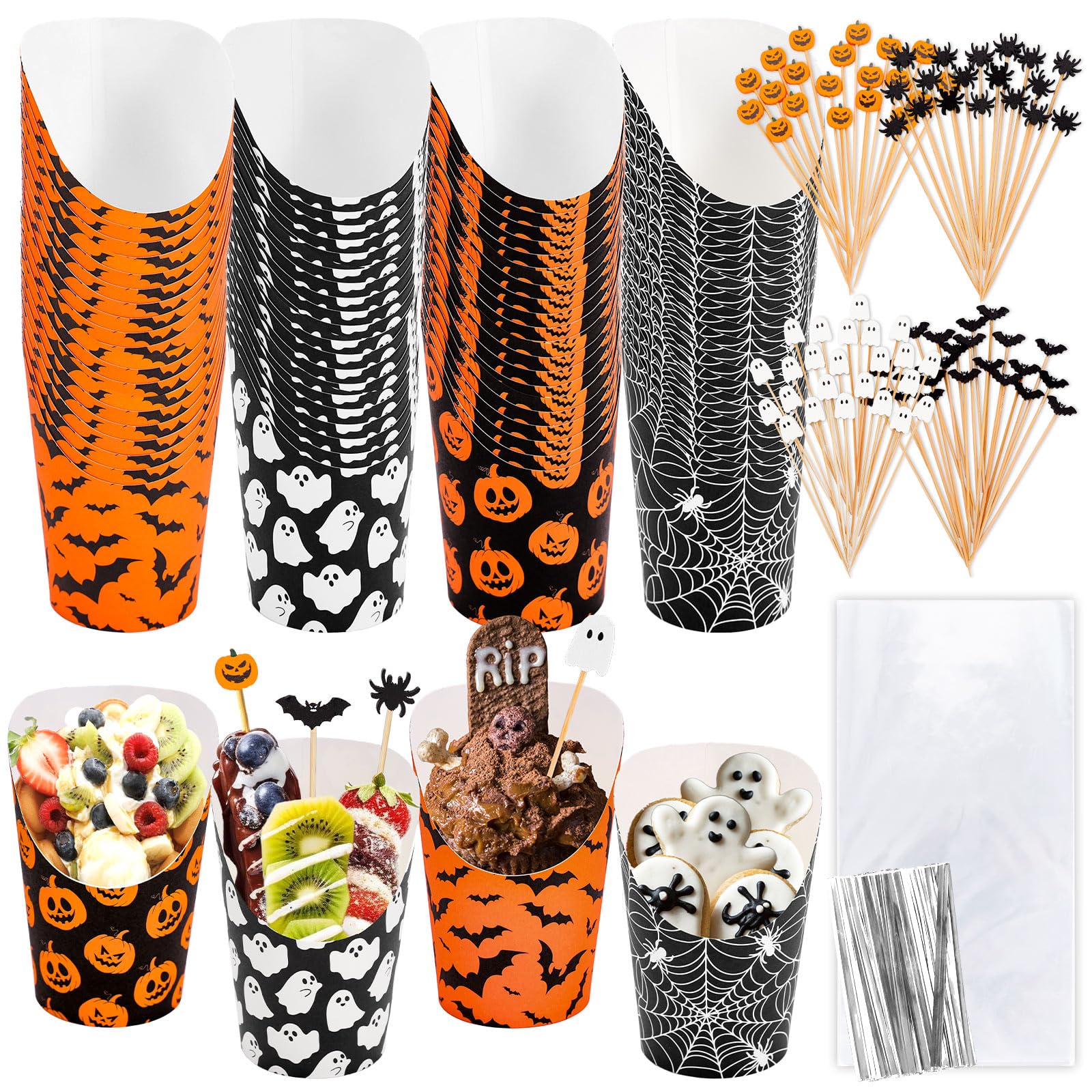 Tasses à charcuterie d'Halloween 414ml gobelets kraft orange noir