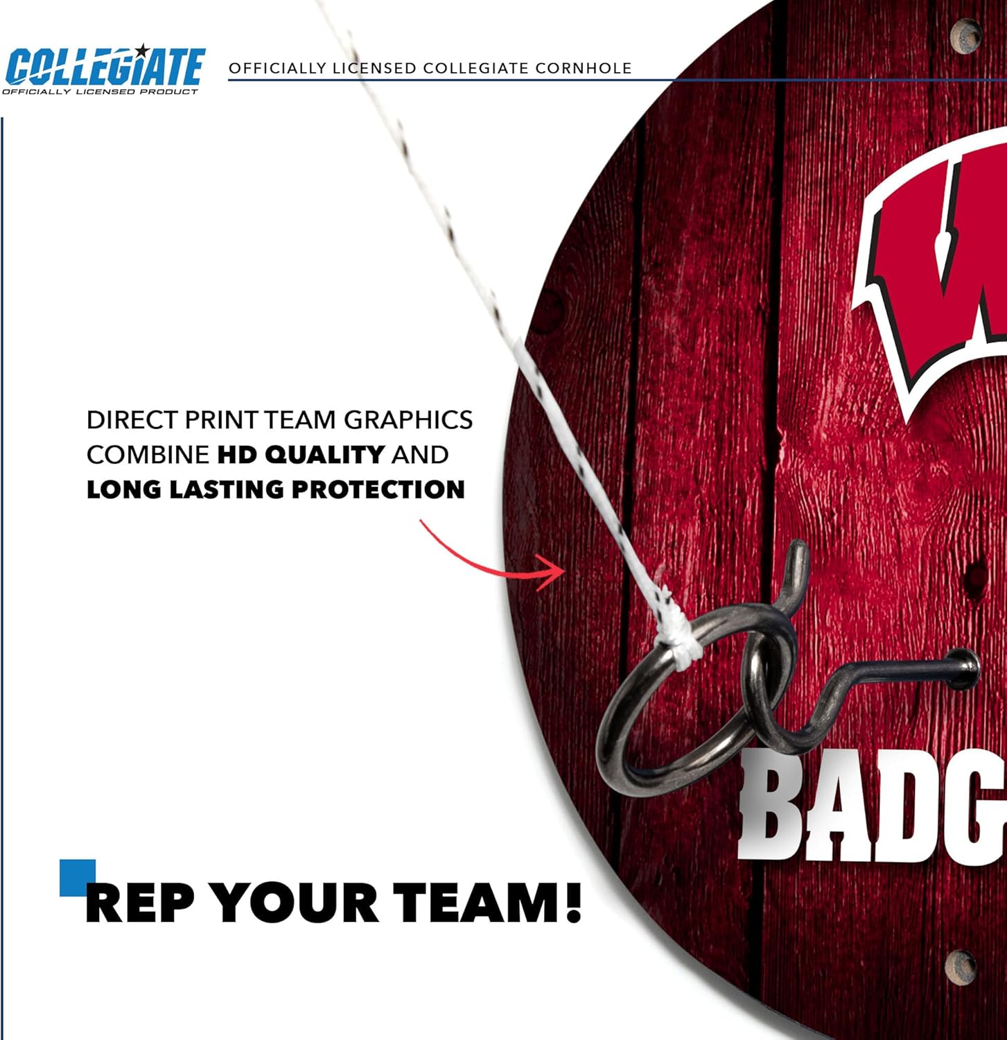 Solid Wood College Hook & Ring Toss Set with Direct Print HD Team Graphics – Easy Hang Hook and Ring Toss Target – Great Gift for any NCAA Fan! Ring Toss Family Game for a game room, bar or garage!