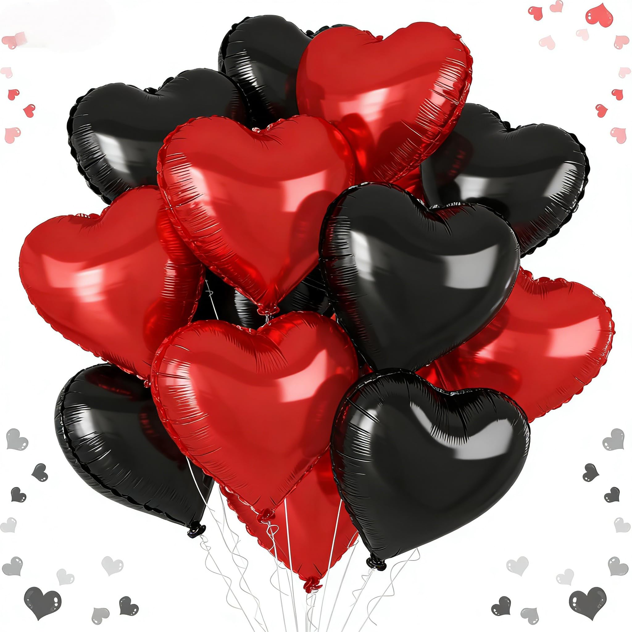 Heart Balloons, 18-inch Heart Shape Balloons Red Black, Helium Foil Balloon for Birthday Valentine's Day Engagement Mother's Day(12 Pcs) — image 1