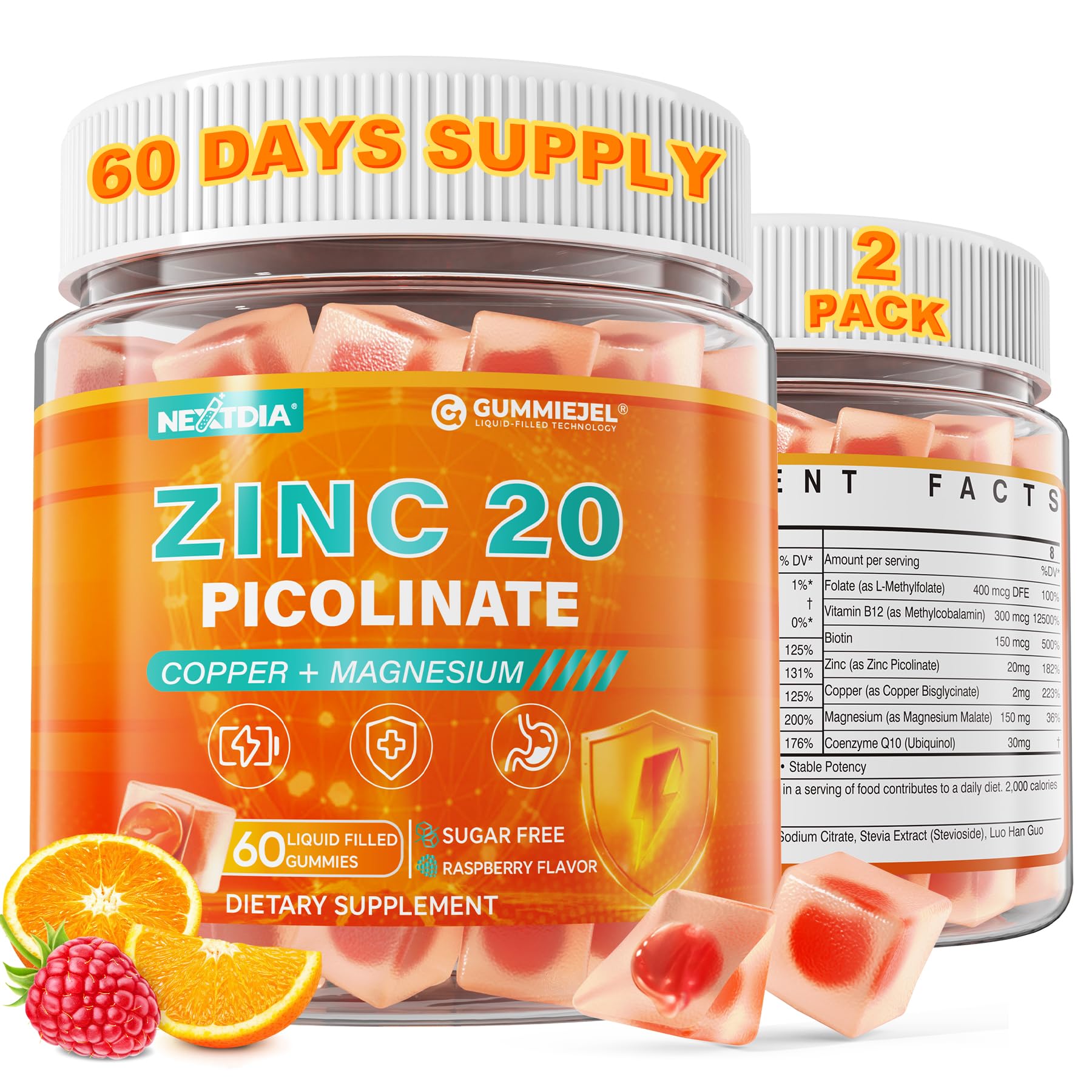 Zinc Picolinate Gummies Copper Bisglycinate Supplements for Women Men 120Ct 60 Count (Pack of 2)