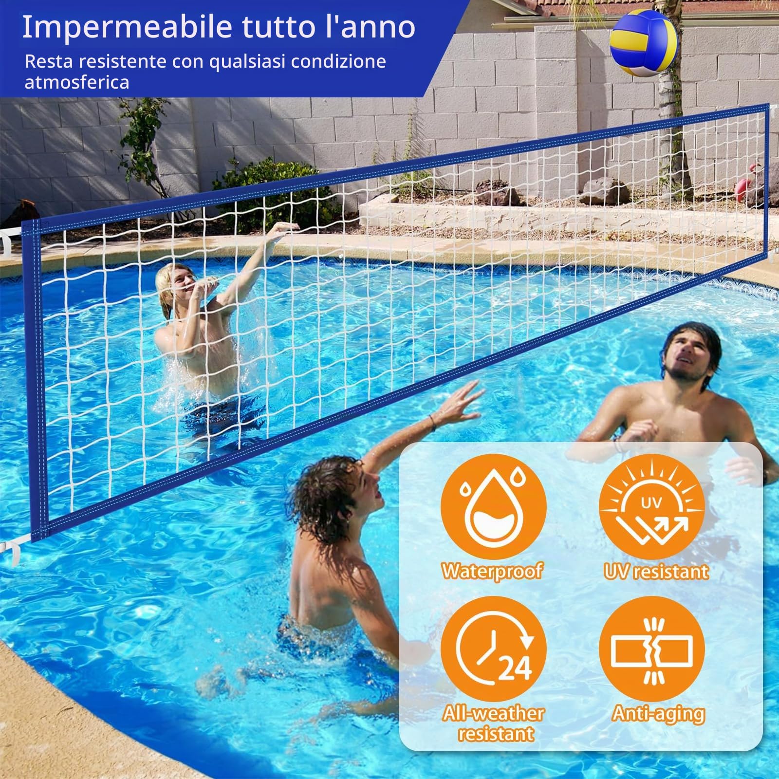 Rete da pallavolo per piscina 457 x 91 cm – Regolabile e impermeabile, rete portatile di ricambio in polietilene (PE) per giochi acquatici, giardino, spiaggia e attività all'aperto