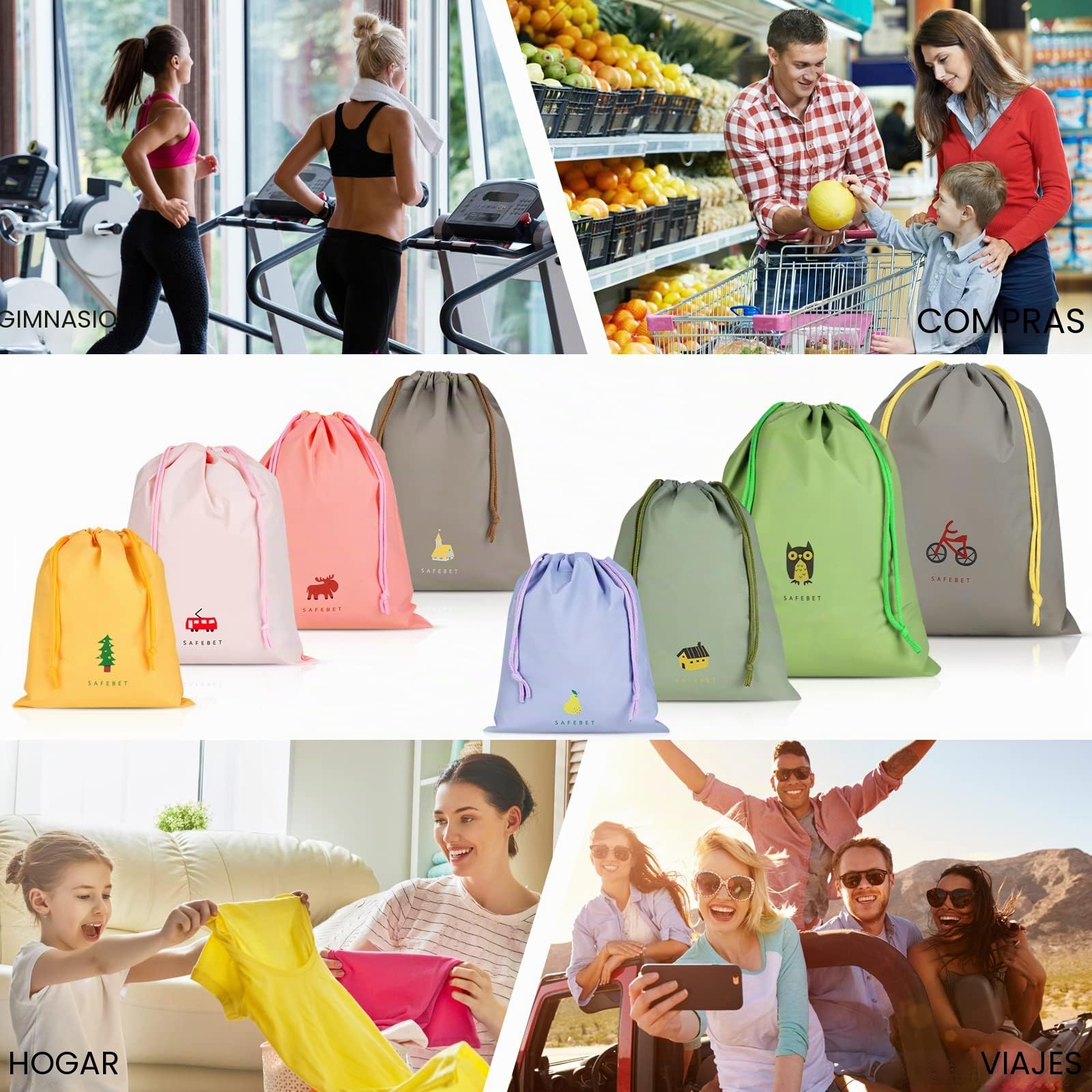 Annhao Bolsa Impermeable con Cordón, 10 Pcs Bolsas Cuerdas Deporte Gimnasio, Bolsa Impermeable Guarderia, Bolsas de Almacenamiento de Viaje para Infantil Adulto para Ropa, Merienda, Zapatos